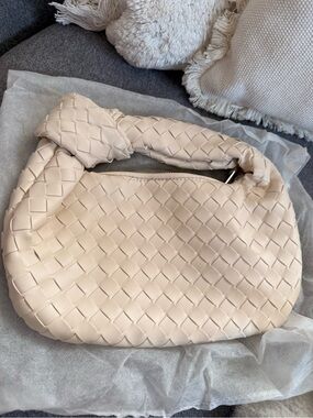 Amazon Woven Knot-Handle Hobo Bag in Light Beige